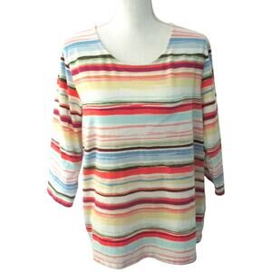 Christopher & Banks Women's Petite Multi Color Striped 3/4 Sleeve Shirt Size PXL